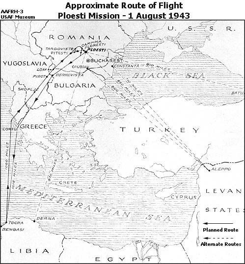 Polesti_Mission_Route_of_Flight_1_August_1943